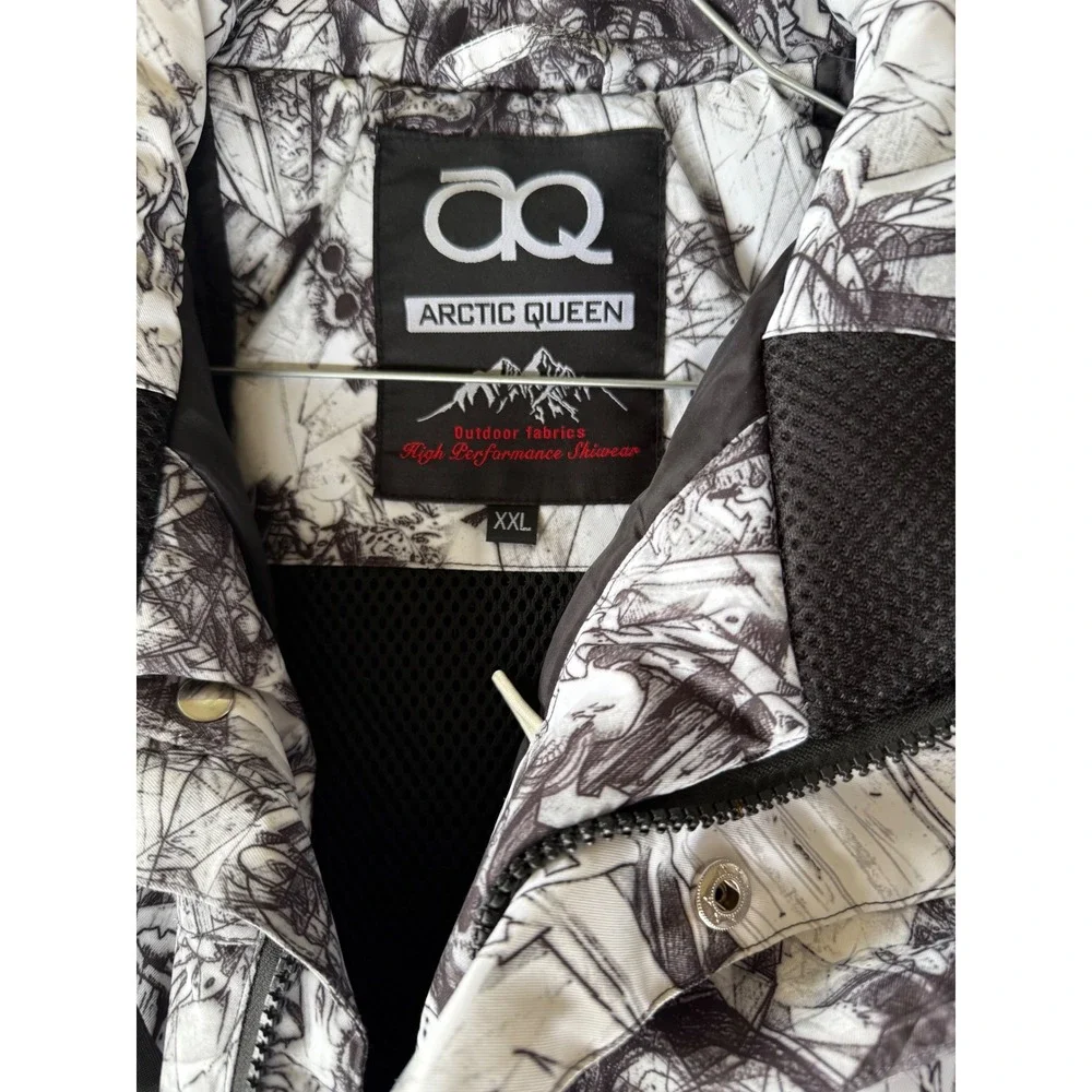 Arctic Queen‎ XXL Ski Snowboard Jacket Black White Print Outdoor Fabric - Picture 2 of 8